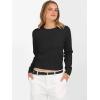 imageANRABESS Womens Long Sleeve Sweaters Cropped Crew Neck Business Casual Light Weight Sweater Tops Fall Fashion Clothes 2025Black