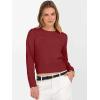 imageANRABESS Womens Long Sleeve Sweaters Cropped Crew Neck Business Casual Light Weight Sweater Tops Fall Fashion Clothes 2025Brick Red