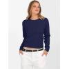 imageANRABESS Womens Long Sleeve Sweaters Cropped Crew Neck Business Casual Light Weight Sweater Tops Fall Fashion Clothes 2025Navy Blue