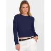 imageANRABESS Womens Long Sleeve Sweaters Cropped Crew Neck Business Casual Light Weight Sweater Tops Fall Fashion Clothes 2025Navy Blue