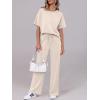 imageANRABESS Womens Lounge Sets 2 Piece Outfits Summer Casual Short Sleeve Sweatsuits Matching Tracksuits Wide Leg Pant SetApricot