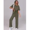 imageANRABESS Womens Lounge Sets 2 Piece Outfits Summer Casual Short Sleeve Sweatsuits Matching Tracksuits Wide Leg Pant SetArmy Green