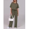 imageANRABESS Womens Lounge Sets 2 Piece Outfits Summer Casual Short Sleeve Sweatsuits Matching Tracksuits Wide Leg Pant SetArmy Green