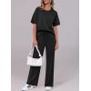 imageANRABESS Womens Lounge Sets 2 Piece Outfits Summer Casual Short Sleeve Sweatsuits Matching Tracksuits Wide Leg Pant SetBlack