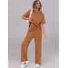 imageANRABESS Womens Lounge Sets 2 Piece Outfits Summer Casual Short Sleeve Sweatsuits Matching Tracksuits Wide Leg Pant SetRust