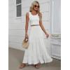 imageANRABESS Womens Maxi Skirt Elastic High Waist Swing Tiered Aline Flowy Pleated Boho Beach Vacation Long SkirtsWhite