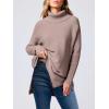 imageANRABESS Womens Oversized Turtleneck Batwing Sleeve Spilt Casual Loose Knit Tunic Pullover Sweater Tops 2025 Fall OutfitsBrown