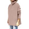 imageANRABESS Womens Oversized Turtleneck Batwing Sleeve Spilt Casual Loose Knit Tunic Pullover Sweater Tops 2025 Fall OutfitsPeach Brown Khaki