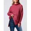 imageANRABESS Womens Oversized Turtleneck Batwing Sleeve Spilt Casual Loose Knit Tunic Pullover Sweater Tops 2025 Fall OutfitsRed