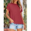 imageANRABESS Womens Short Sleeve Crewneck Shirts Ribbed Knit High Low Hem T Shirt 2025 Summer Spring Casual Tops Trendy ClothesRed