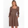 imageANRABESS Womens Square Neck Long Sleeve Fall Dress Casual Ribbed Knit Soft 2025 Trendy Short Sweater Dresses with PocketsBrown