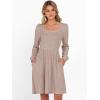 imageANRABESS Womens Square Neck Long Sleeve Fall Dress Casual Ribbed Knit Soft 2025 Trendy Short Sweater Dresses with PocketsTan