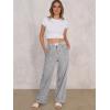 imageANRABESS Womens Striped Gingham Pants 2025 Pajama Lounge Boxer Pants Cute PJ Bottoms Casual Wide Leg Trousers with PocketsBlack White Stripe