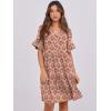 imageANRABESS Womens Summer 2025 Trendy Ruffle Short Sleeve V Neck A Line Tiered Flowy Loose Casual Mini Beach Dress with PocketsApricot Red Floral