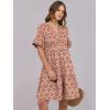 imageANRABESS Womens Summer 2025 Trendy Ruffle Short Sleeve V Neck A Line Tiered Flowy Loose Casual Mini Beach Dress with PocketsApricot Red Floral