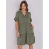 imageANRABESS Womens Summer 2025 Trendy Ruffle Short Sleeve V Neck A Line Tiered Flowy Loose Casual Mini Beach Dress with PocketsArmy Green