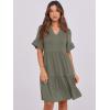 imageANRABESS Womens Summer 2025 Trendy Ruffle Short Sleeve V Neck A Line Tiered Flowy Loose Casual Mini Beach Dress with PocketsArmy Green