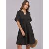 imageANRABESS Womens Summer 2025 Trendy Ruffle Short Sleeve V Neck A Line Tiered Flowy Loose Casual Mini Beach Dress with PocketsBlack