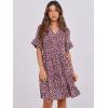 imageANRABESS Womens Summer 2025 Trendy Ruffle Short Sleeve V Neck A Line Tiered Flowy Loose Casual Mini Beach Dress with PocketsBlack Pink Floral