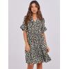imageANRABESS Womens Summer 2025 Trendy Ruffle Short Sleeve V Neck A Line Tiered Flowy Loose Casual Mini Beach Dress with PocketsBlack White Floral