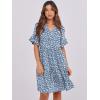 imageANRABESS Womens Summer 2025 Trendy Ruffle Short Sleeve V Neck A Line Tiered Flowy Loose Casual Mini Beach Dress with PocketsBlue White Floral
