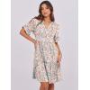 imageANRABESS Womens Summer 2025 Trendy Ruffle Short Sleeve V Neck A Line Tiered Flowy Loose Casual Mini Beach Dress with PocketsCoral Floral