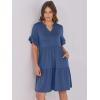 imageANRABESS Womens Summer 2025 Trendy Ruffle Short Sleeve V Neck A Line Tiered Flowy Loose Casual Mini Beach Dress with PocketsDeep Blue