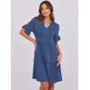 imageANRABESS Womens Summer 2025 Trendy Ruffle Short Sleeve V Neck A Line Tiered Flowy Loose Casual Mini Beach Dress with PocketsDeep Blue
