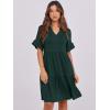 imageANRABESS Womens Summer 2025 Trendy Ruffle Short Sleeve V Neck A Line Tiered Flowy Loose Casual Mini Beach Dress with PocketsForest Green