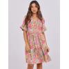 imageANRABESS Womens Summer 2025 Trendy Ruffle Short Sleeve V Neck A Line Tiered Flowy Loose Casual Mini Beach Dress with PocketsGrey Pink Floral