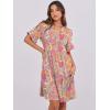imageANRABESS Womens Summer 2025 Trendy Ruffle Short Sleeve V Neck A Line Tiered Flowy Loose Casual Mini Beach Dress with PocketsGrey Pink Floral