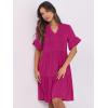 imageANRABESS Womens Summer 2025 Trendy Ruffle Short Sleeve V Neck A Line Tiered Flowy Loose Casual Mini Beach Dress with PocketsHot Pink