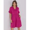 imageANRABESS Womens Summer 2025 Trendy Ruffle Short Sleeve V Neck A Line Tiered Flowy Loose Casual Mini Beach Dress with PocketsHot Pink