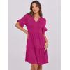 imageANRABESS Womens Summer 2025 Trendy Ruffle Short Sleeve V Neck A Line Tiered Flowy Loose Casual Mini Beach Dress with PocketsHot Pink