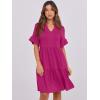 imageANRABESS Womens Summer 2025 Trendy Ruffle Short Sleeve V Neck A Line Tiered Flowy Loose Casual Mini Beach Dress with PocketsHot Pink