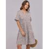 imageANRABESS Womens Summer 2025 Trendy Ruffle Short Sleeve V Neck A Line Tiered Flowy Loose Casual Mini Beach Dress with PocketsKhaki Polka Dot