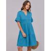 imageANRABESS Womens Summer 2025 Trendy Ruffle Short Sleeve V Neck A Line Tiered Flowy Loose Casual Mini Beach Dress with PocketsLake Blue