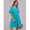 imageANRABESS Womens Summer 2025 Trendy Ruffle Short Sleeve V Neck A Line Tiered Flowy Loose Casual Mini Beach Dress with PocketsLake Green