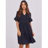 imageANRABESS Womens Summer 2025 Trendy Ruffle Short Sleeve V Neck A Line Tiered Flowy Loose Casual Mini Beach Dress with PocketsNavy Blue