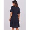 imageANRABESS Womens Summer 2025 Trendy Ruffle Short Sleeve V Neck A Line Tiered Flowy Loose Casual Mini Beach Dress with PocketsNavy Blue