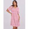 imageANRABESS Womens Summer 2025 Trendy Ruffle Short Sleeve V Neck A Line Tiered Flowy Loose Casual Mini Beach Dress with PocketsPink Floral