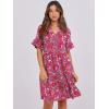 imageANRABESS Womens Summer 2025 Trendy Ruffle Short Sleeve V Neck A Line Tiered Flowy Loose Casual Mini Beach Dress with PocketsRed Floral