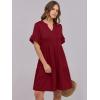 imageANRABESS Womens Summer 2025 Trendy Ruffle Short Sleeve V Neck A Line Tiered Flowy Loose Casual Mini Beach Dress with PocketsWine Red