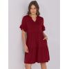 imageANRABESS Womens Summer 2025 Trendy Ruffle Short Sleeve V Neck A Line Tiered Flowy Loose Casual Mini Beach Dress with PocketsWine Red