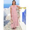 imageANRABESS Womens Summer Casual Maxi Dress V Neck Ruffle Sleeve Long Dresses Fashion Flowy Tiered Boho Beach Vacation SundressPink Floral