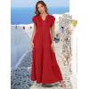 imageANRABESS Womens Summer Casual Maxi Dress V Neck Ruffle Sleeve Long Dresses Fashion Flowy Tiered Boho Beach Vacation SundressRed