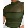 imageANRABESS Womens Summer Sexy Mock Turtle Neck Short Sleeve Tops Sheer Mesh Shirts Slim Blouse Trendy Ruched Going Out OutfitsArmy Green