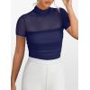 imageANRABESS Womens Summer Sexy Mock Turtle Neck Short Sleeve Tops Sheer Mesh Shirts Slim Blouse Trendy Ruched Going Out OutfitsNavy Blue