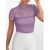 imageANRABESS Womens Summer Sexy Mock Turtle Neck Short Sleeve Tops Sheer Mesh Shirts Slim Blouse Trendy Ruched Going Out OutfitsPurple