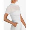 imageANRABESS Womens Summer Sexy Mock Turtle Neck Short Sleeve Tops Sheer Mesh Shirts Slim Blouse Trendy Ruched Going Out OutfitsWhite